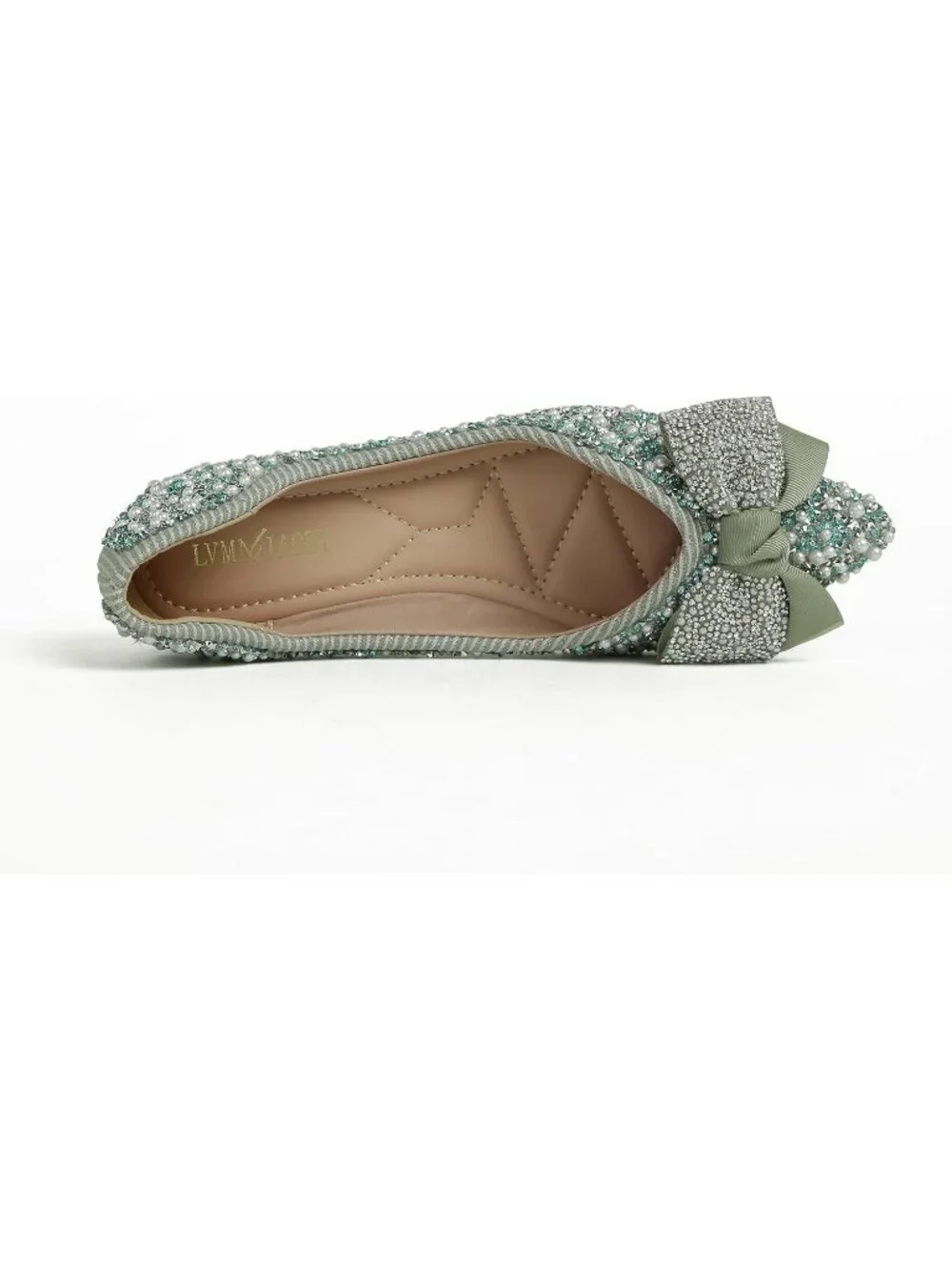 Women's Green Suede Pointed Toe Rhinestone Ballet Flat Slip On Party Dress Shoes